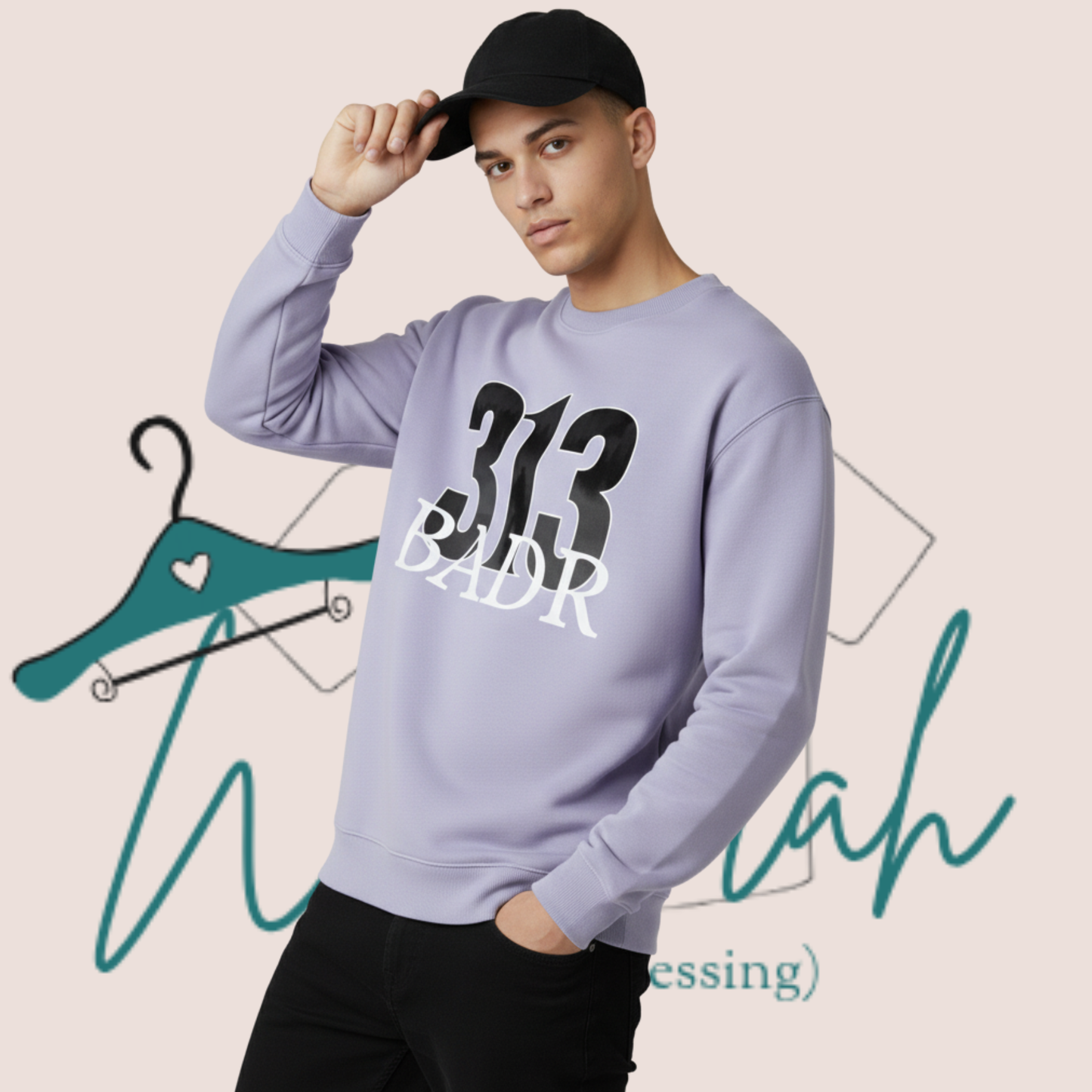 "313 BADR" Premium Printed Graphic Oversized Sweatshirt.